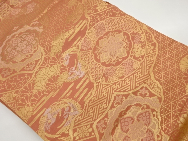 華紋に鳥模様織出し名古屋帯